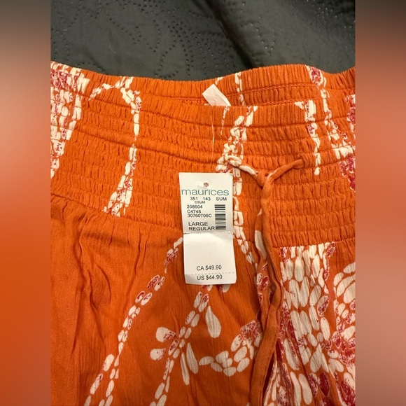 NWT Maurices Orange Floral Wide Leg Flowy Pants Sz Large Vacation Wear - Picture 2 of 8